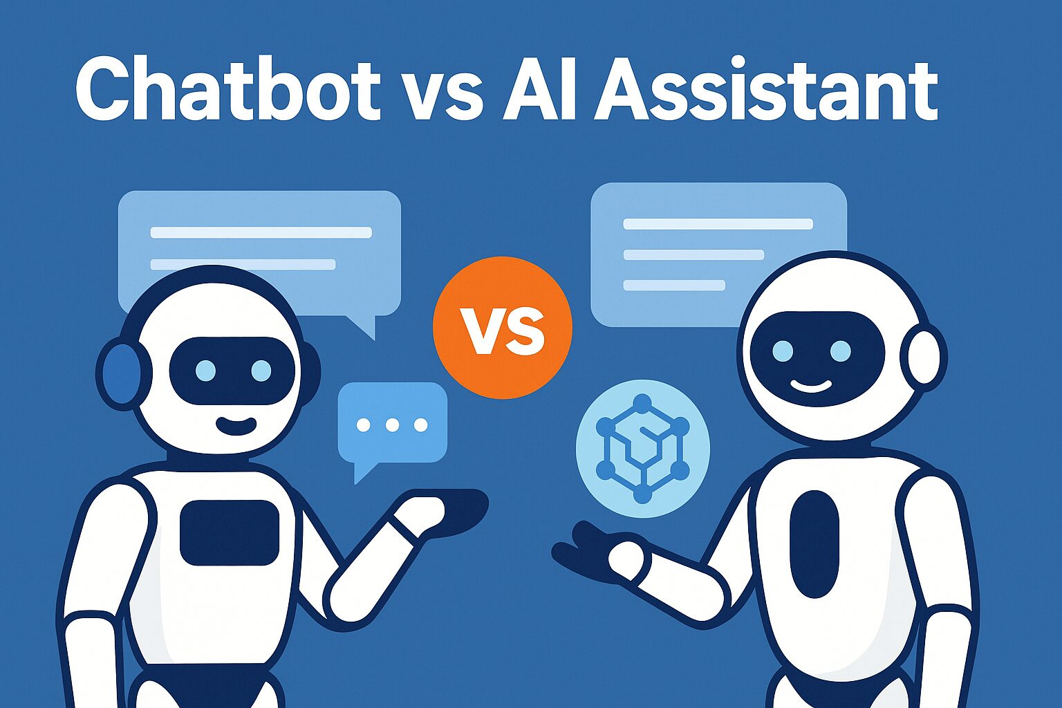 comparing chatbot and AI assistant workflows, highlighting rule-based logic versus LLM-powered reasoning