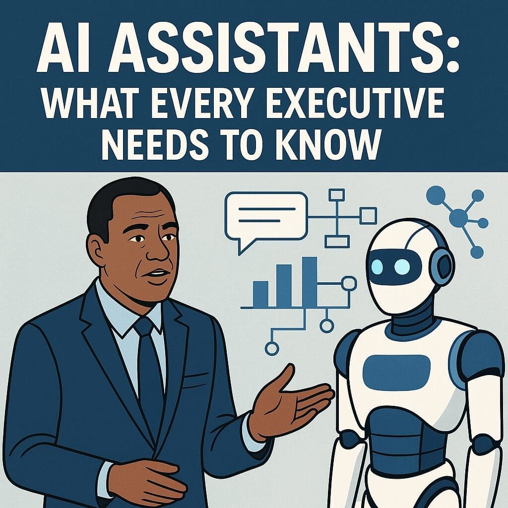 A modern workspace showing a human worker and a robotic assistant performing tasks together, representing AI integration into everyday business operations