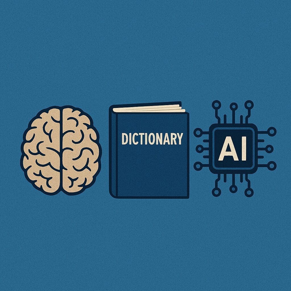 A square-format digital illustration showing a man pulling back a curtain to reveal a black box with a blue power symbol. Above, the title reads 'The Symbol Grounding Problem – A Primer for Applied AI' in cream-colored text on a blue background, representing curiosity and AI opacity