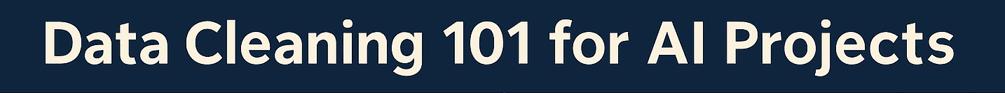 A blue infographic titled “Data Cleaning 101 for AI Projects”