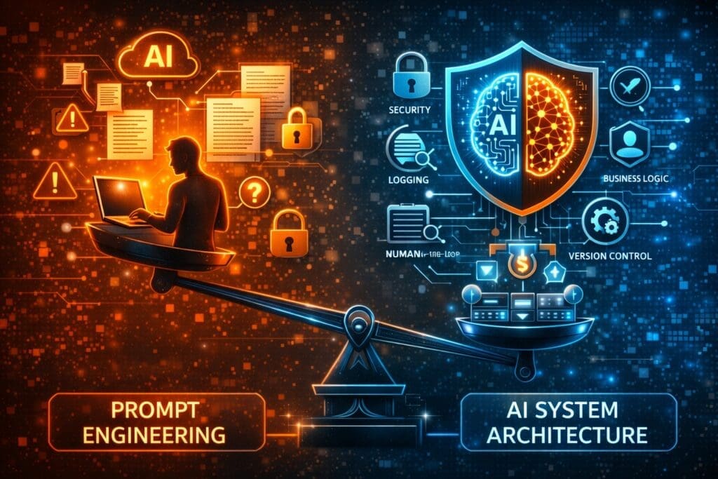 Prompt engineering vs AI system architecture: prompts are inputs, systems own accountability