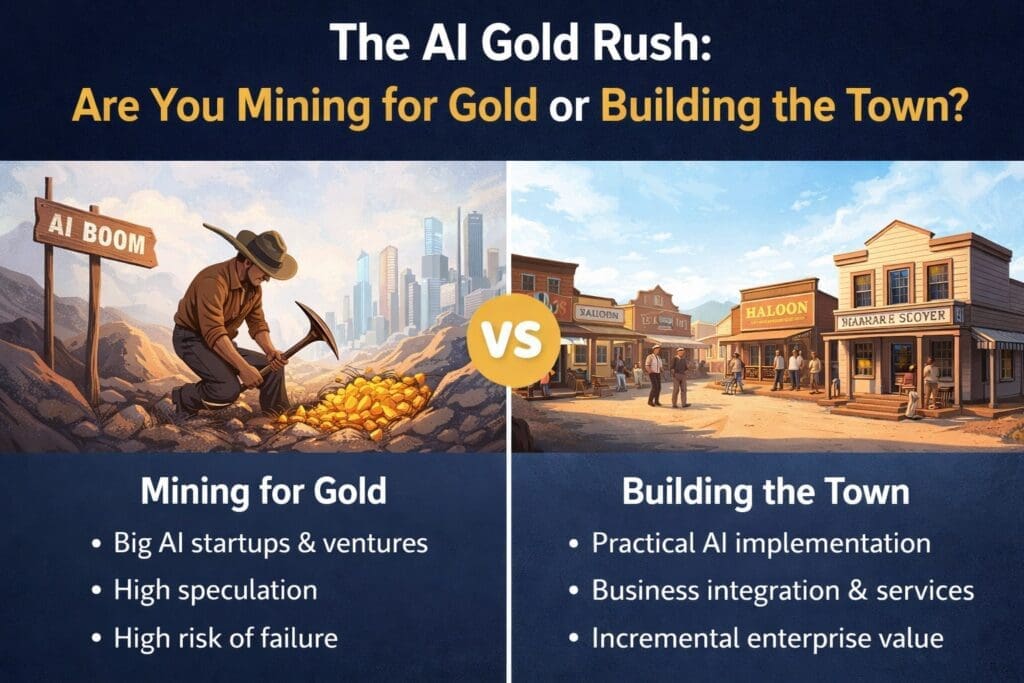 ChatGPT Image Mar 4 2026 071553 AM AI n Dot Net The AI Gold Rush: Mining for Gold vs Building the Town (Enterprise AI Framework)